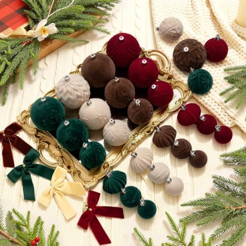 SHareconn 80pcs Velvet Christmas Tree Balls Ornaments Set Decorations Red