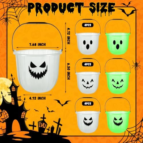 Glow In The Dark Halloween Candy Buckets,Plastic Trick or Treat Pail,12 PCS
