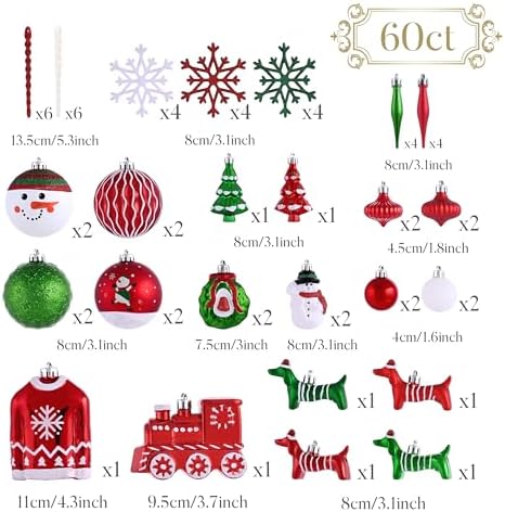 Valery Madelyn 60ct Christmas Ball Ornaments Tree Decorations Set