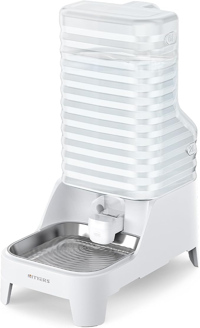 Automatic Dog Water Bowl Dispenser with Patented Faucet - 6L Large Gravity Cat Water Dispenser with Handle, Filter & Adjustable Base, Wide Mouth for Easy Clean, BPA-Free, Stainless Steel Pet Waterer
