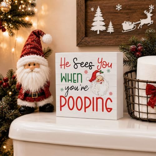 Christmas Bathroom Decor Funny Santa Claus Christmas Decor Wooden Box Sign