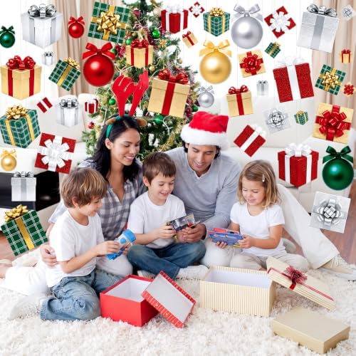 Epakh 44 Pcs Christmas Hanging Ceiling Decorations Ball and Gift Box Cutout