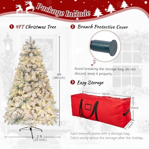 4ft Flocked Prelit Artificial Christmas Tree,Arbol de Navidad Xmas Tree