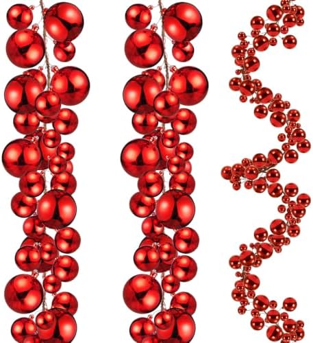 2 Pcs 9 ft Christmas Ball Ornament Garland, Red
