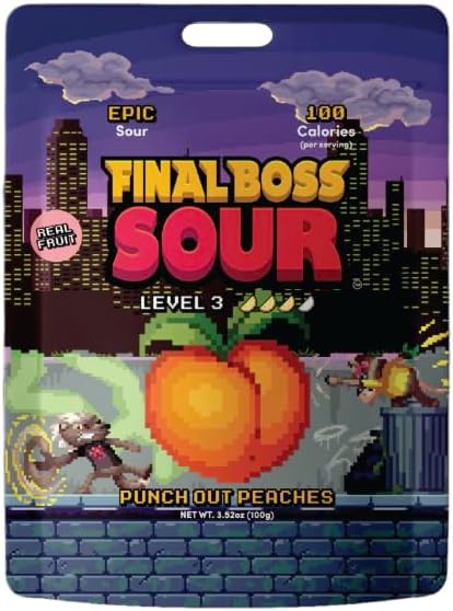 Final Boss Sour Fruit Candy, Punch-Out Peaches, Level 3, 1 Pack