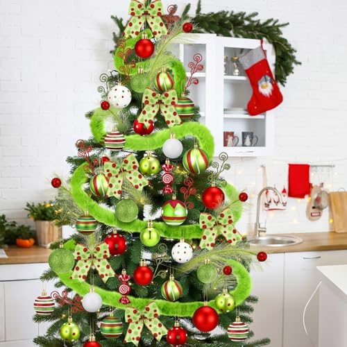 Leitee 109 Pcs Whimsical Christmas Tree Decorations Lime Green Red Ornament