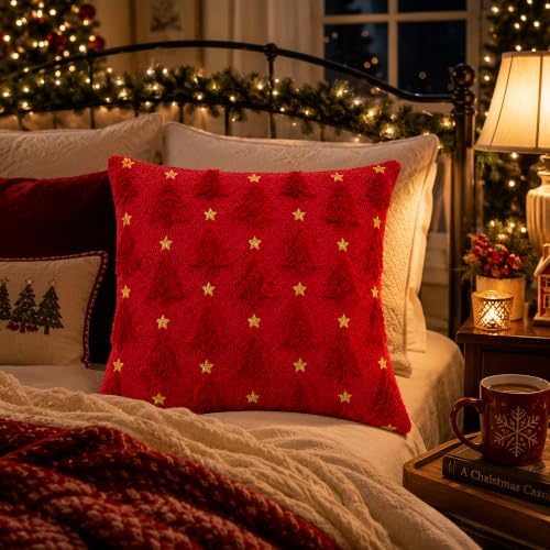 OHOME Christmas Decorations - Christmas Tree Red Pillow Covers 18x18 inch