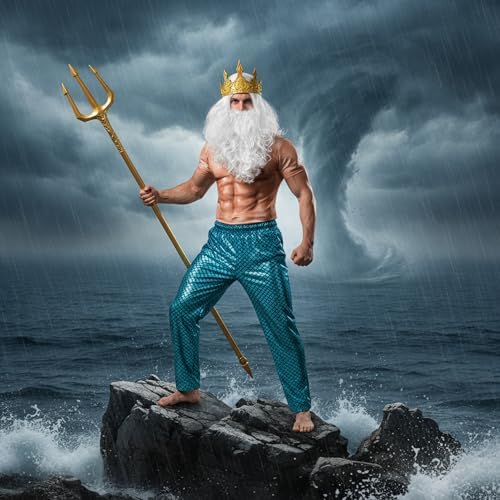 Cutecrop 4 Pcs Halloween Poseidon Merman Costume for Men