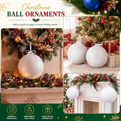 Weysat 4 Pcs Large Fillable Christmas Ball Ornaments, Matte White, 10 Inch