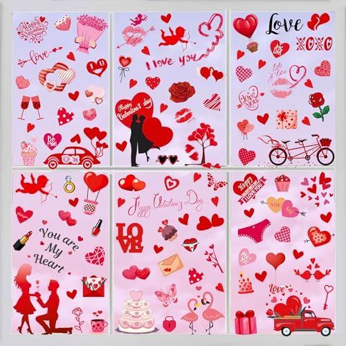 Valentines Day Decor Window clings 10 Sheet for Glass Windows Double-Sided Valentines Day Decorations Heart Window Decal