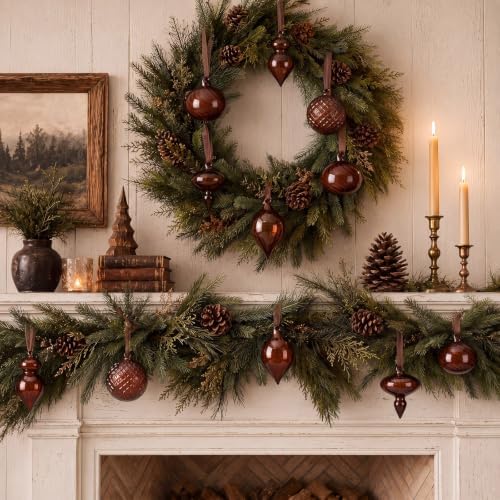 Hungdao 14pcs Vintage Christmas Ornaments Retro Glass Balls, Brown