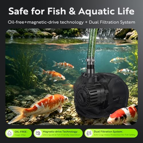 150W Pond Pump, Adjustable Flow 800~2,7800GPH Fountain Pump