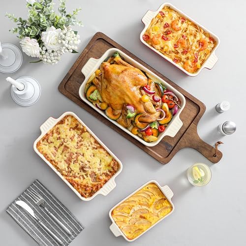 MALACASA Ceramic Casserole Baking Dishes Set of 4, Red with Handles