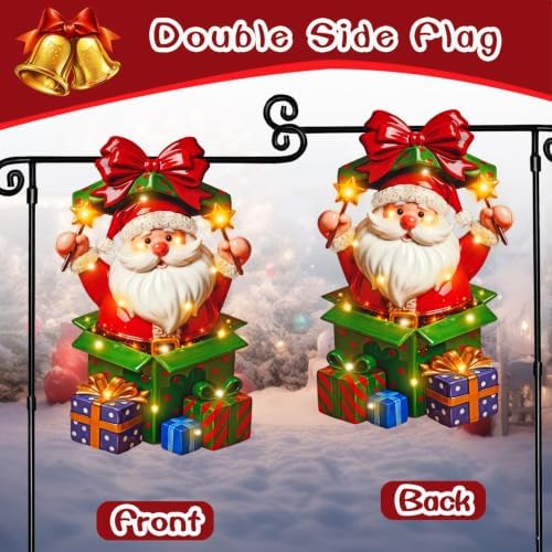 Lighted Christmas Santa Garden Flag Outdoor Decor, 12x18 Inch