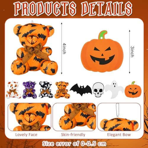 Poen 27 Pack Halloween Mini Plush Bears with Cards Set for Kids Classroom