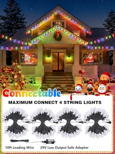 2 Pack Extentable C9 Christmas Lights Outdoor 66 FT 100 LED Multicolored