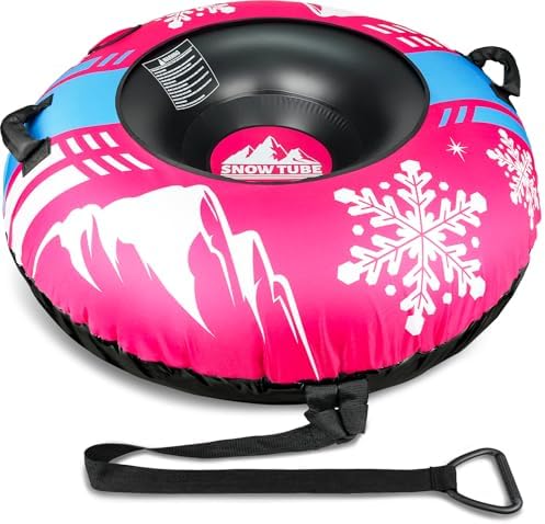 ZMLM Snow Tubes for Sledding Heavy Duty - 48'' Inflatable Snow Tube with Premium Canvas Cover for Kids Adults,Towable Snow Sled Thickened Bottom Winter Gift Outdoor Fun Toys for Boys Girls