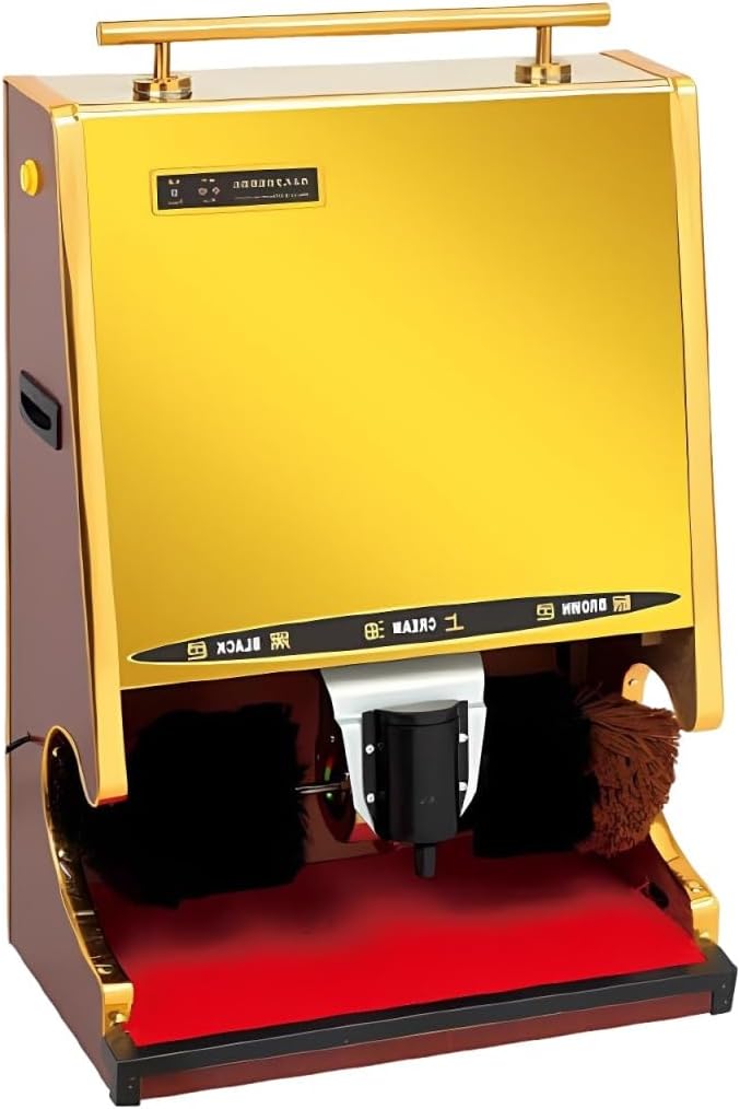 Electric Shoe Cleaning Machine, Automatic Shoe Polisher with Dual Brushes, Leather Shoe Shine Machine for Home, Commercial, Hotel, Airport, Or Station Use(Gold,Large)