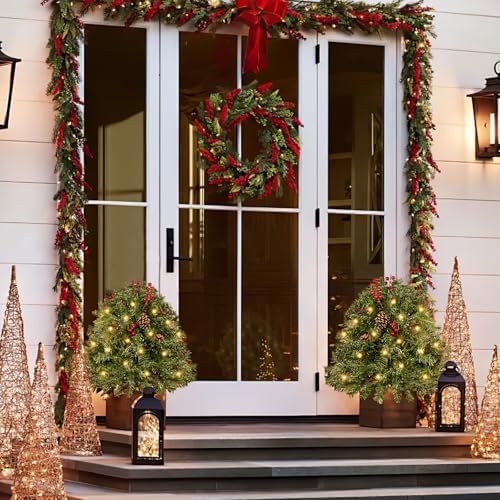 Lighted Christmas Urn Filler, 2 Pack 24 Inch Warm White Planter Decor