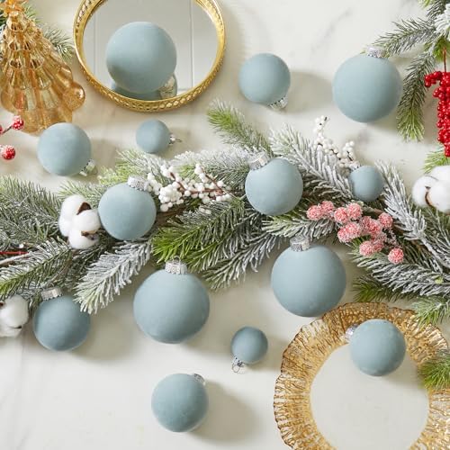 Velvet Christmas Ball Ornaments-46pcs Flocked Shatterproof Tree Decorations