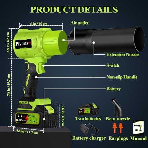 Cordless Leaf Blower, 800,000 RPM Electric Handheld Blower, Leaf Blower Cordless with 2×4.0Ah Batteries & Charger,Snow Blowers with 2-Nozzles for Patio,Lawn Care,Dust,Snow & Car Drying