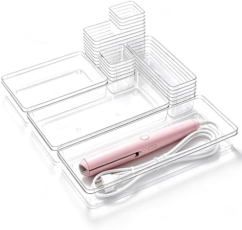 Manalete 31 Pcs Clear Plastic Drawer Organizer, Makeup & Vanity Organizer