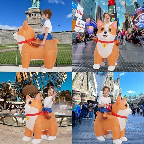 JINSTABAG Inflatable Costume for Kids Deluxe Funny Air Blow Up Dog Costume for Boys Girls Halloween Party with LED Light Cosplay [3.9ft-4.9ft]