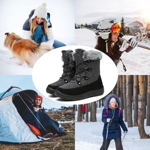 ZEENXIUYA Womens Snow Boots Comfortable Warm Fur Lined Winter Waterproof Flat Lace-Up Ankle Boots Outdoor Winter Booties