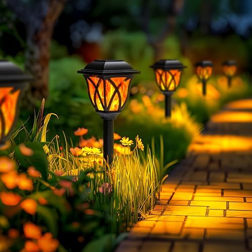 GIGALUMI Solar Lights Outdoor Waterproof, 8 Pack Flickering Flame LED Light