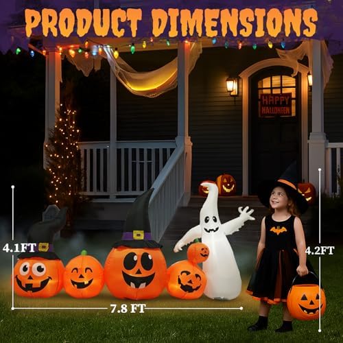 Outvita Halloween Inflatable Ghost Pumpkin 8FT, Blow Up Outdoor Decoration with LEDs, Halloween Decor for Yard, Party, Garden