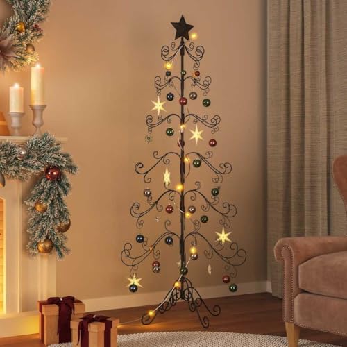 Modern Metal Christmas Tree, 6-Layer Foldable Xmas Holiday Decor