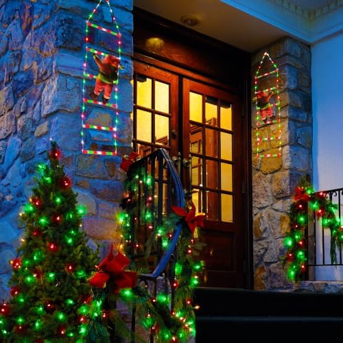 Toodour LED Christmas Light - 2.5FT Christmas Decorative Ladder Lights with Santa Claus, Xmas Decorations Light for Indoor Outdoor, Window, Garden, Home, Wall, Xmas Tree Decor - Red White & Green