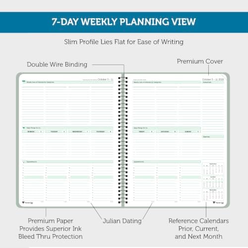 Planner Pad Spiral Bound October 2026 – September 2027 8 1/2" x 11" Large 3-Tier Funnel Down 12 Month/Weekly Organizer, Greenish Grey Cover/Soft Green Ink
