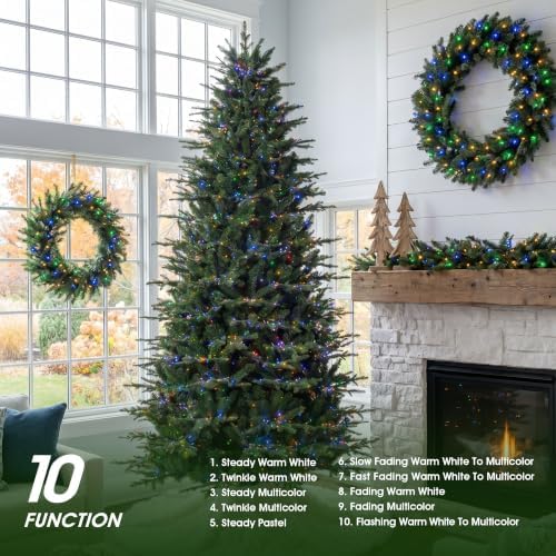 Glitzhome Prelit Artificial Christmas Tree, 9ft Full Realistic Majestic Memory Fir with 4,444 Tips and 3,000 Twinkling Micro Lights, 10 Lighting Functions w/Remote Control for Indoor Holiday Decor