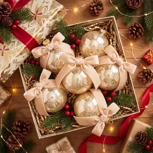 Halloscume 6 Pcs 4 Inch Vintage Christmas Glass Ornament Mercury Glass Ball