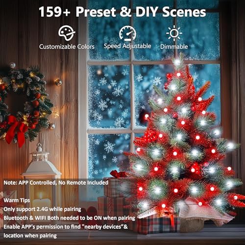 Brizled Smart Mini Christmas Tree, 22.8in DIY Smart-Lit Tabletop Tree with 75 LED RGB Lights, App/Voice Control 159+ Scenes Mini Xmas Tree USB C Music Small Tree Work with PD Power for Fireplace Desk