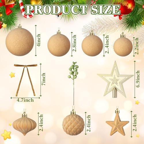 Hollowfly 95 PCS Velvet Christmas Tree Decor Set, Green, Brown, Khaki