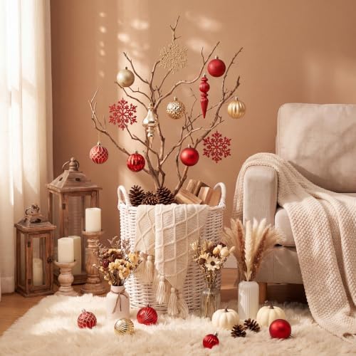HipTree 116ct 1.18-6.5" Red Gold Christmas Tree Ornaments Decorations Set