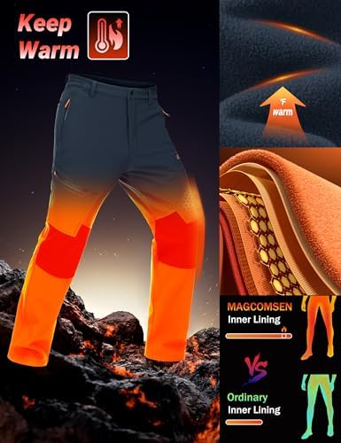 MAGCOMSEN Men's Snow Ski Winter Pants Waterproof Hiking Fleece Lined Pants
