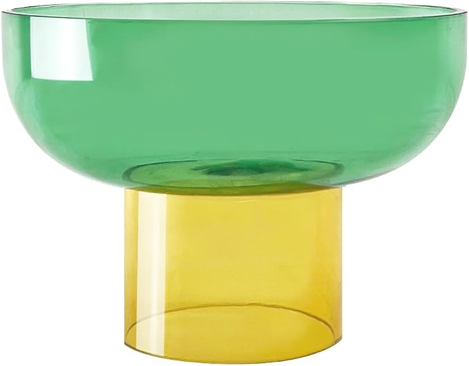 Cloudnola Reversible Decorative Glass Bowl, Green and Yellow, 7" dia x 5", For Entertaining, Fruit Bowl, Centerpiece Bowl, Ideal Gift for Weddings, Birthday, Anniversary or Any Occasion
