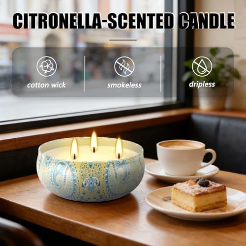 Set of 4 Triple Wick Citronella Candles Perfect for Yards, Gardens, Balconies and Camping, Indoor & Outdoor Scented Candles Bulk…