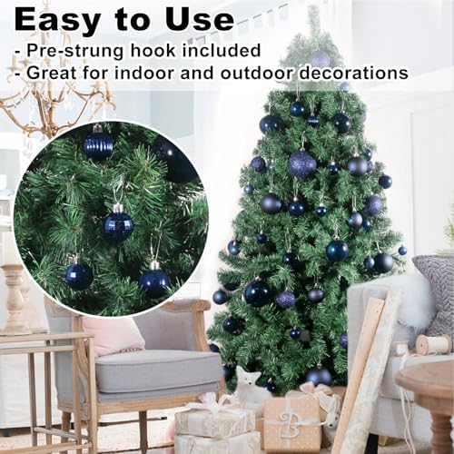 Navy Blue 1.6" Small Christmas Balls Christmas Tree Decoration Ornaments Shatterproof Hanging Balls for Birthday Halloween Holiday Wedding Decorations Set of 24pcs