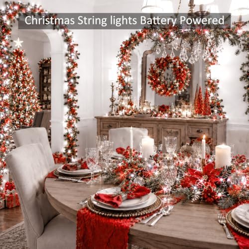 2 Pack 200 LED Battery Operated String Lights, Fairy Lights Red & White