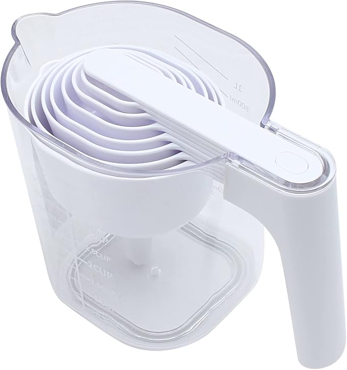 COOK WITH COLOR Measuring Cup Set - 9 PC. Nesting Stackable Liquid Measure Cup, Dry Measuring Cups and Spoons with Funnel and Scraper (White)