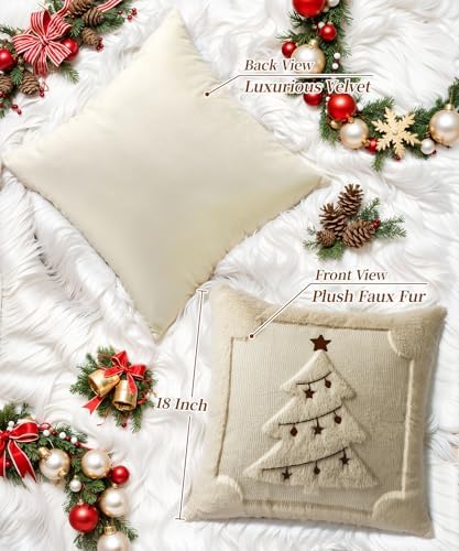 Faux Fur Christmas Pillow Covers 16x16 Set of 2