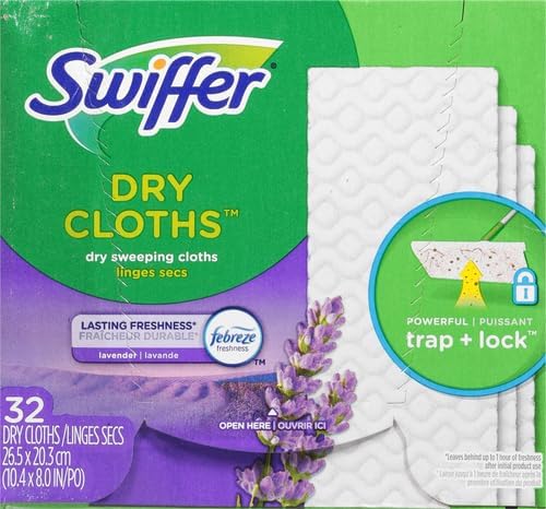 Swiffer Sweeper Dry Sweeping Pad,Multi Surface Refills for Dusters Floor Mop,with Febreze Lavender,32 Count (Pack of 4)