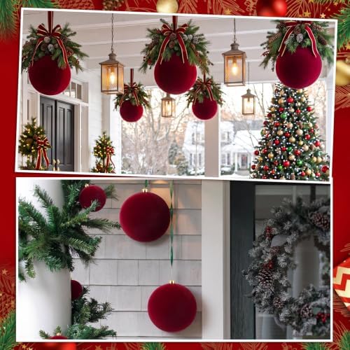 Threan 8 Inch Large Burgundy Velvet Christmas Ball Ornaments