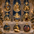 9 Pack Lighted Christian Christmas Ball Ornaments with Flat Acrylic Inserts