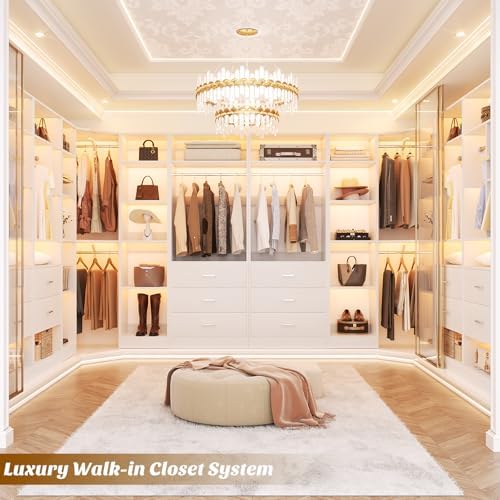 Besiost Corner Closet System with 3 Drawers, Corner Closet Organizer System