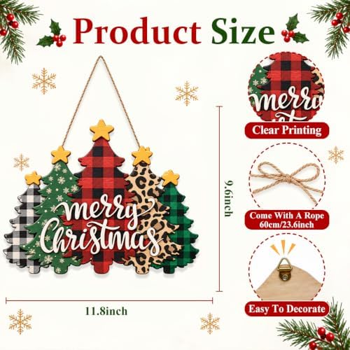 Christmas Decorations Plaid Leopard Christmas Tree Wooden Hanging Sign